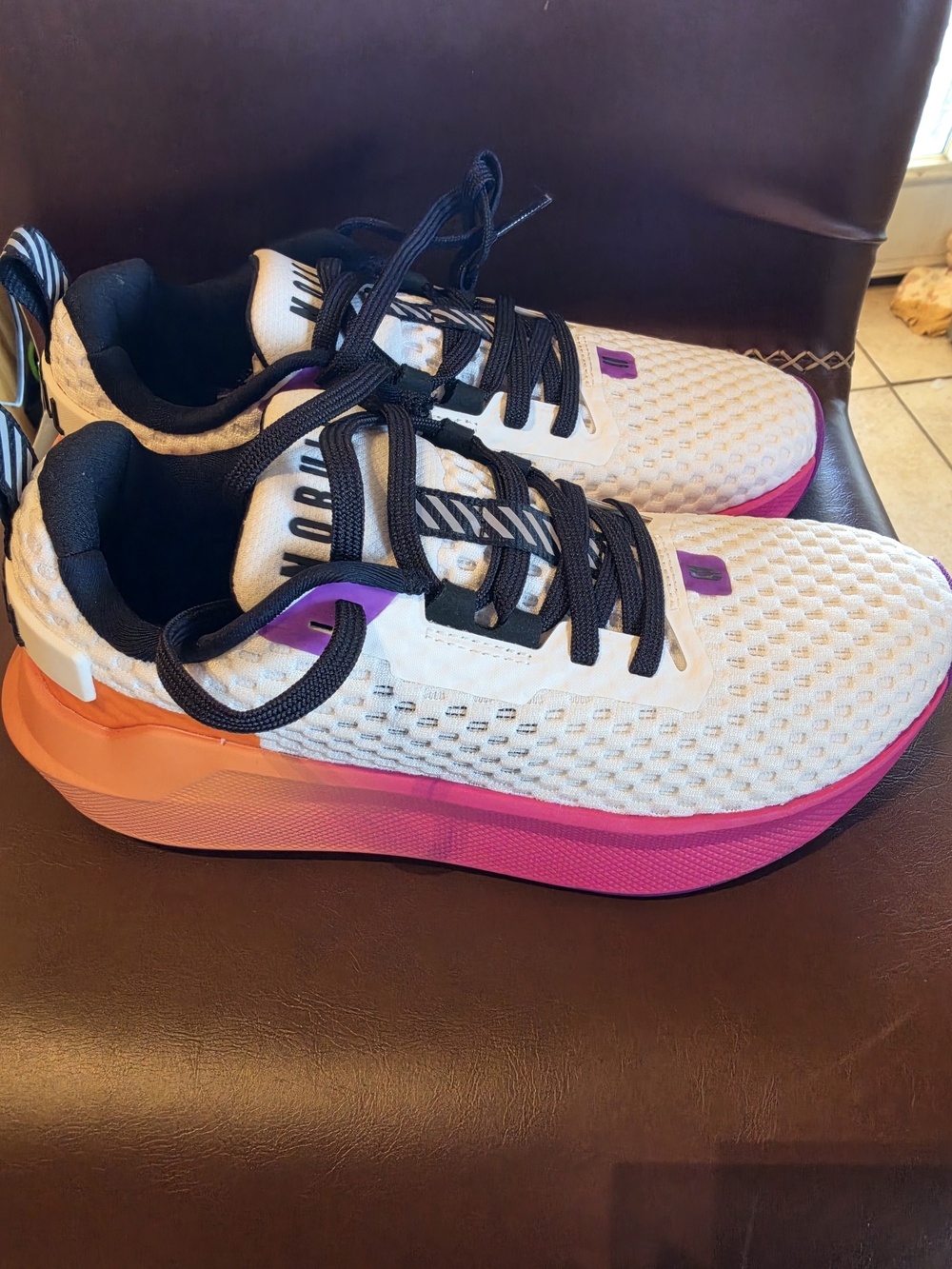 NOBULL White Mesh Athletic Shoes with Pink and Orange Gradient Midsole